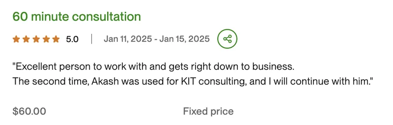 60 minute consultation - 5.0 rating